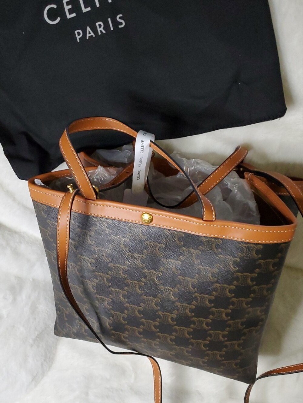 Celine Brown Canvas Monogram Tote with Tan Trim - Picture 5 of 11